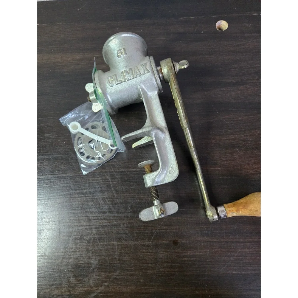 Vintage Climax 51 Manual Meat Grinder Cast Iron Hand Crank Table Clamp USA Made